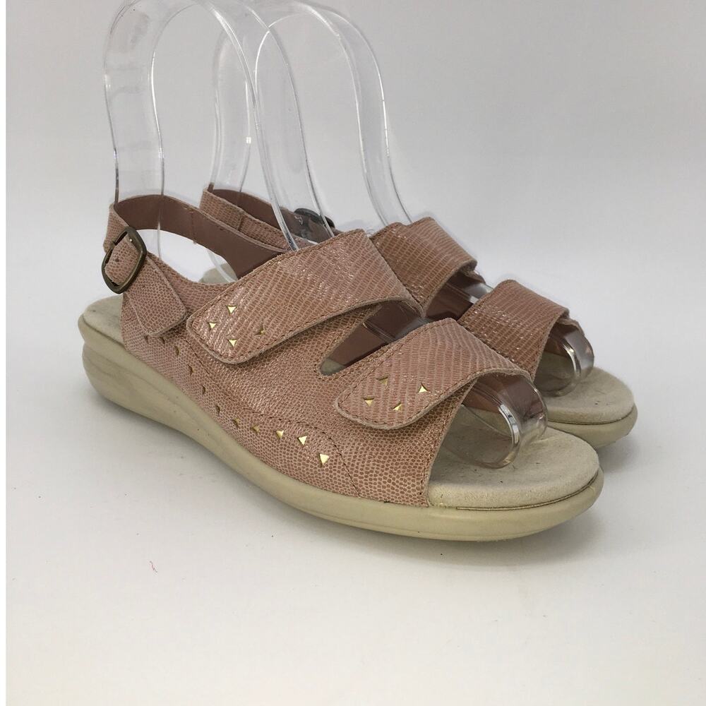 Hotter Easy II Florence Pink Leather Metallic Snake Slingback Sandals Women 37 6